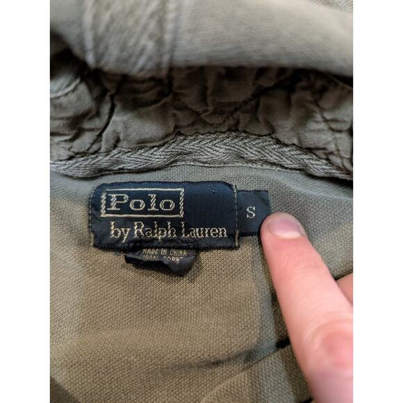 VTG Polo Ralph Lauren Hoodie Big Pony Mens S Army Green Henley Elbow Pads - Picture 5 of 9
